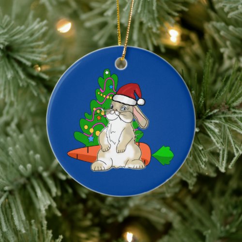 Funny Bunny Santa Ceramic Ornament