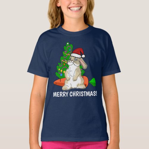 Funny Bunny Santa Merry Christmas Customizable T_Shirt