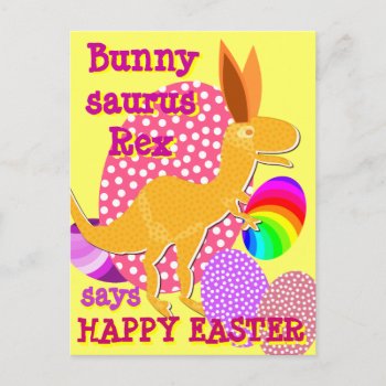 Funny Bunnysaurus Rex Happy Easter T-rex Postcard by dinoshop at Zazzle