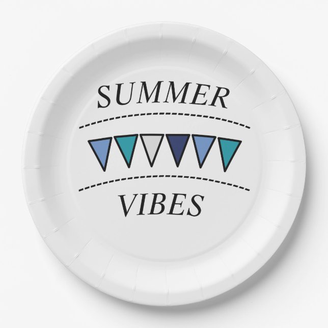 Funny Bunting Summer Vibes Paper Plates (Front)