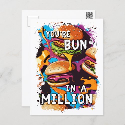 Funny BURGER Bun in a Million Pun for Food Lovers Postcard