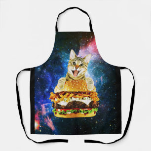 Funny burger cat space apron