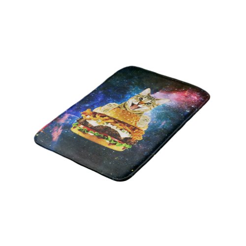 Funny burger cat space bath mat