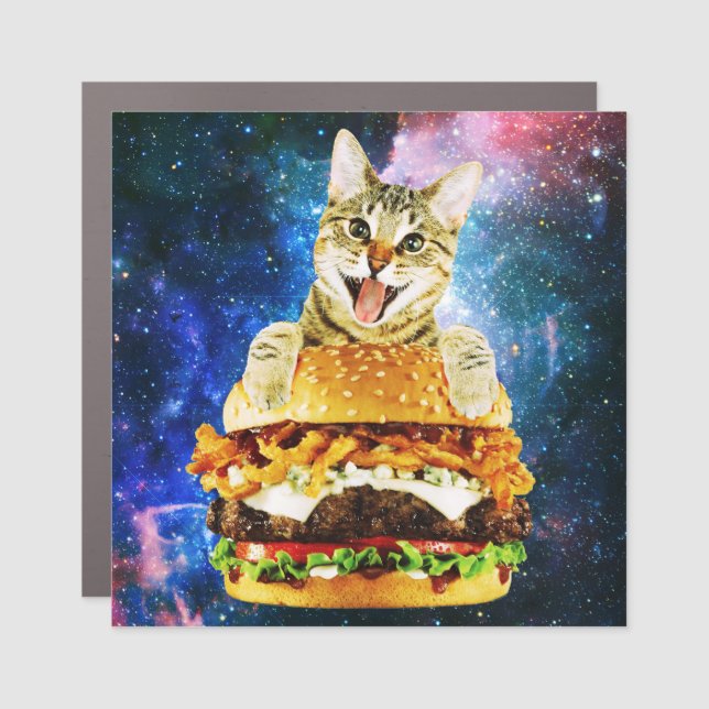 Funny burger cat space car magnet (Front)