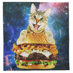Funny burger cat space cloth napkin