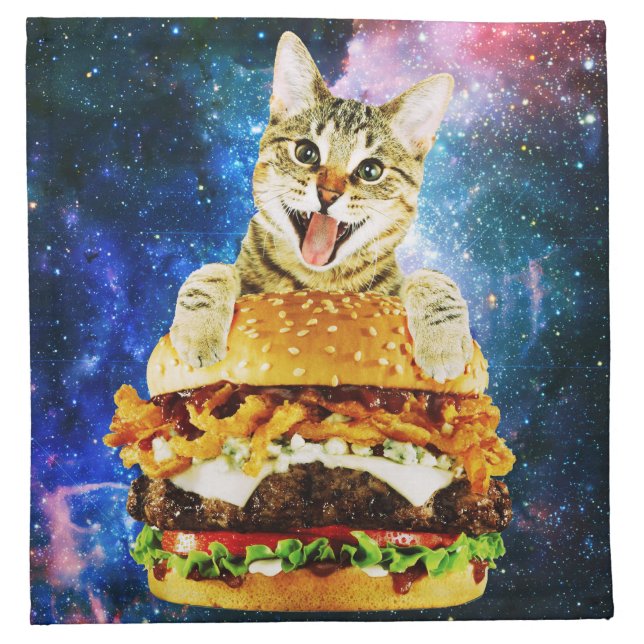 Funny burger cat space cloth napkin (Front)