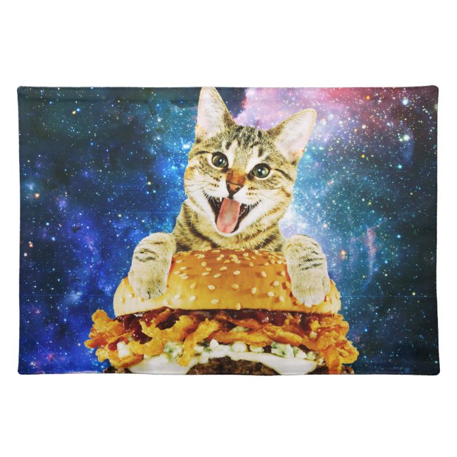 Funny burger cat space cloth placemat (Front)