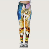 Cat Heads in Outer Space Funny Galaxy Pattern Leggings