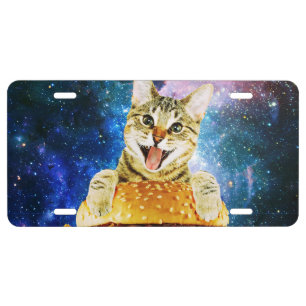 Funny burger cat space license plate