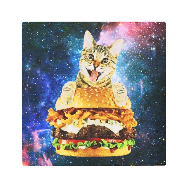 Funny burger cat space metal print (Front)