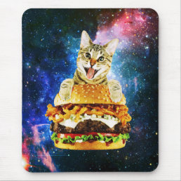 Funny burger cat space mouse pad