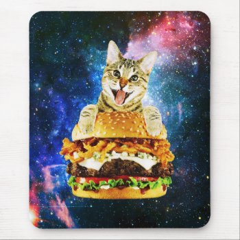 Funny Burger Cat Space Mouse Pad by jahwil at Zazzle