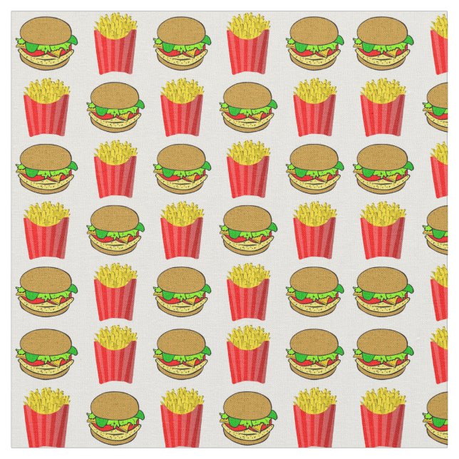 Funny Burgers and Frenchfries Fabric (Close Up)