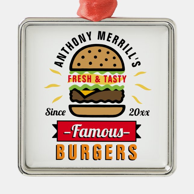 Funny Burgers Custom Name Ornament (Front)