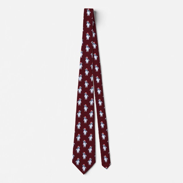 Funny Burgundy Penguin Tie for Animal Lovers (Front)