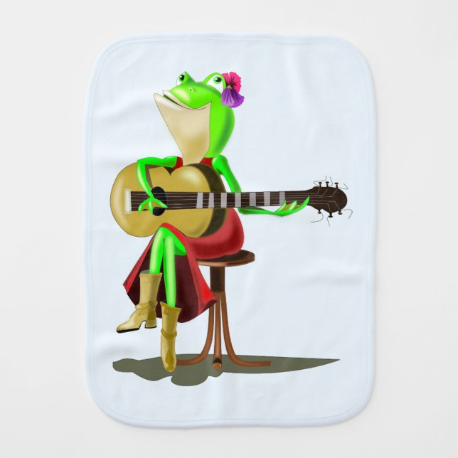 Funny Burp Cloth Frog Playing Guitar Customizable (Front)