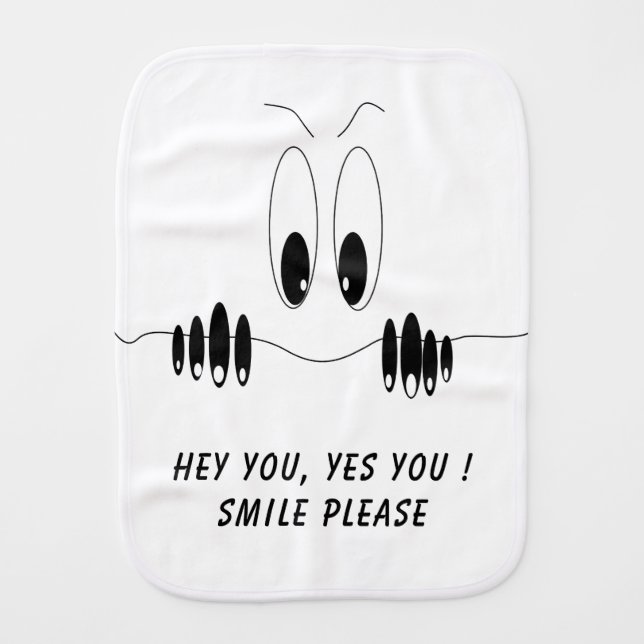 Funny Burp Cloth with Curiosity Eyes - Smile (Front)
