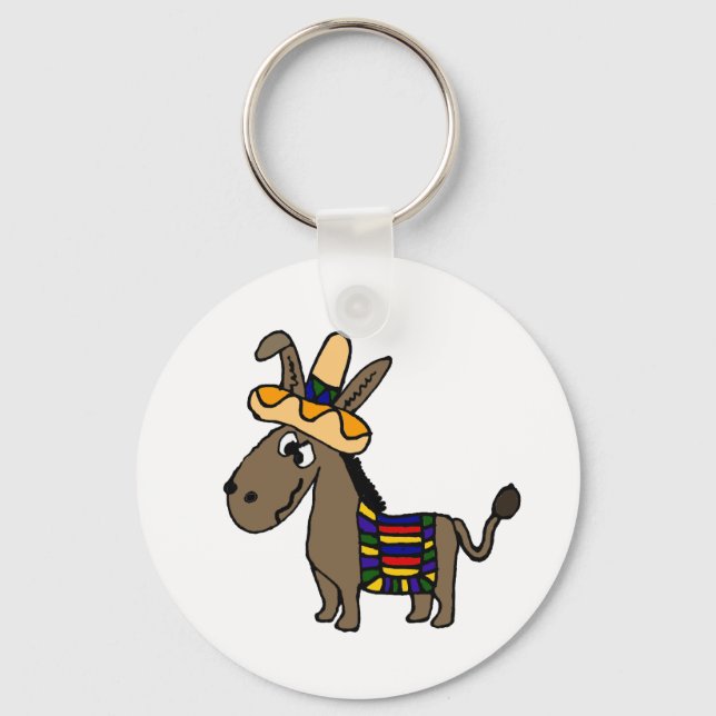 Funny Burro with Sombrero and Blanket Keychain (Front)