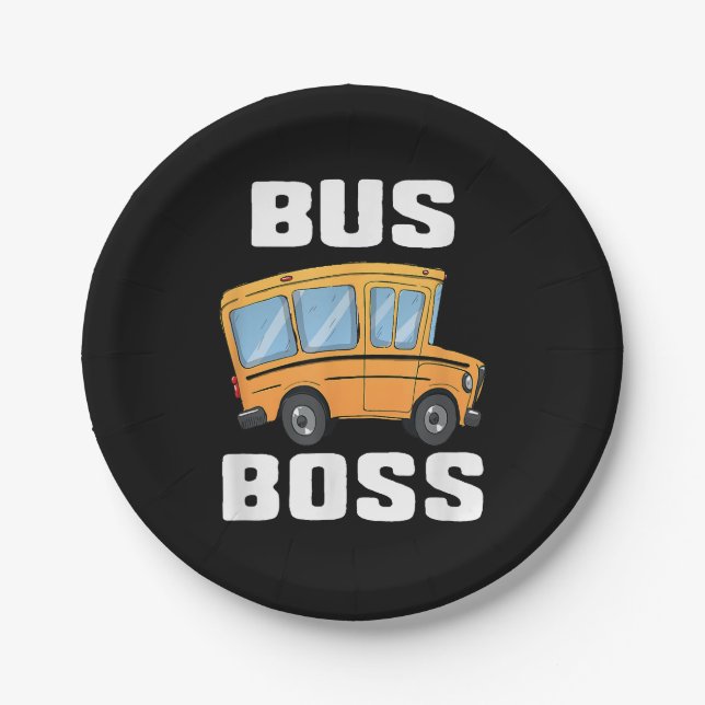 Funny Bus Boss School Bus Driver Paper Plates (Front)
