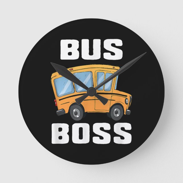 Funny Bus Boss School Bus Driver Round Clock (Front)