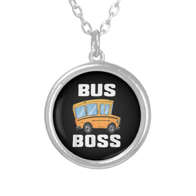 Funny Bus Boss School Bus Driver Silver Plated Necklace (Front)