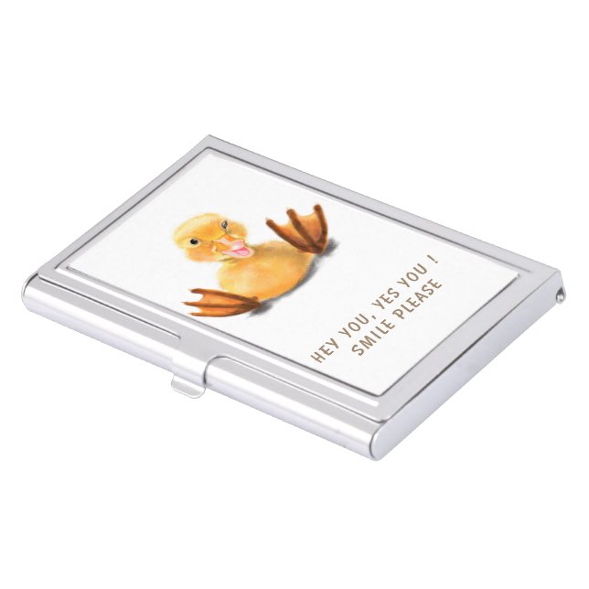 Funny Business Card Case Happy Duck - Custom Text (Front)