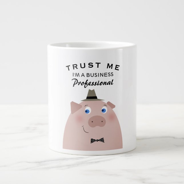 Funny Business Professional Cartoon Cute Pig Meme Giant Coffee Mug (Front)