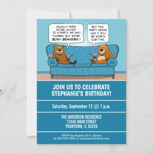 Funny Busy Beavers Birthday Party Invitation