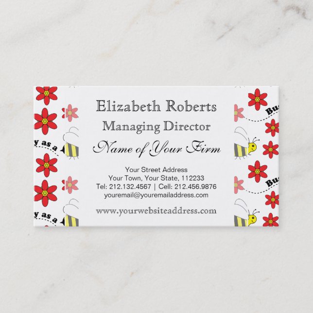 Funny Busy Little Bumble Bee Pattern Cute Business Card (Front)