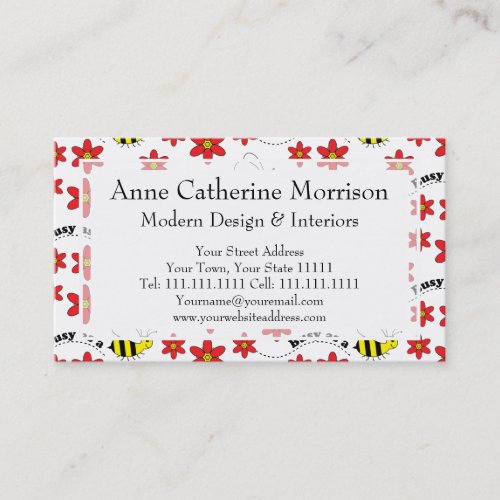 Funny Busy Little Bumble Bee Pattern Cute Business Card