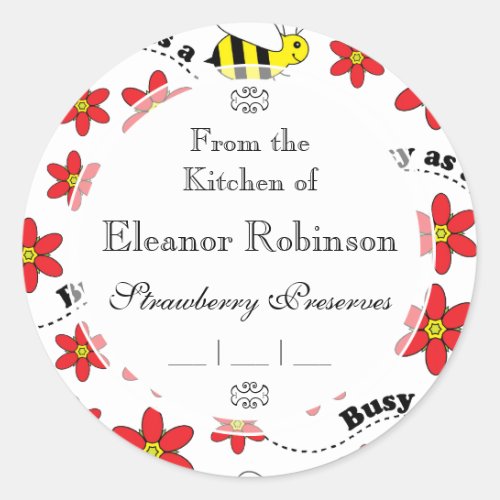 Funny Busy Little Bumble Bee Pattern Cute Classic Round Sticker