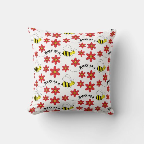 Funny Busy Little Bumble Bee Pattern Cute Throw Pillow