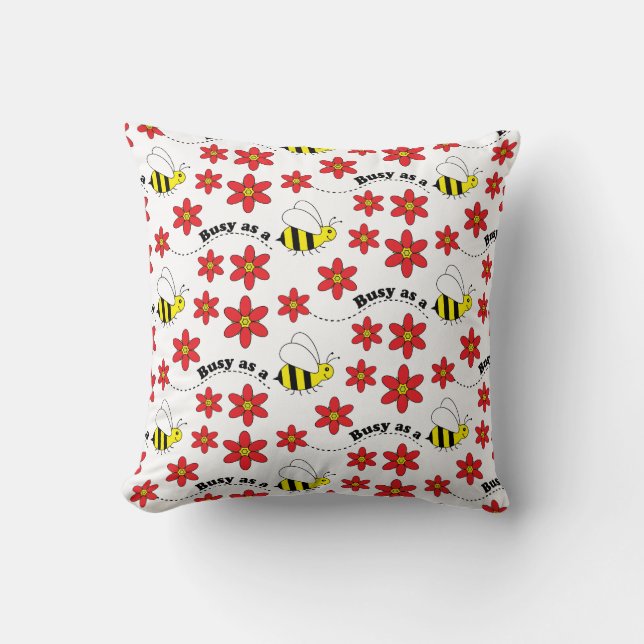 Funny Busy Little Bumble Bee Pattern Cute Throw Pillow (Front)