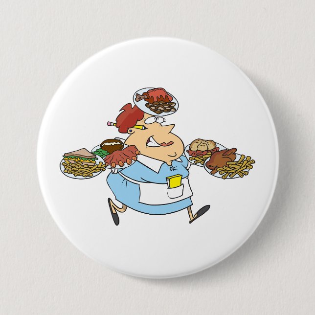 Funny Busy Waitress Overworked Server Button (Front)