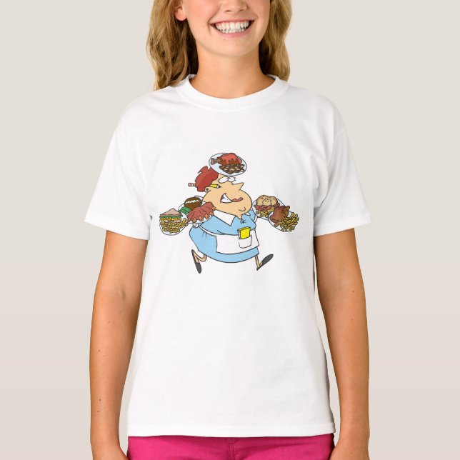 Funny Busy Waitress Overworked Server T-Shirt (Front)