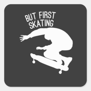 funny but first skating in white square sticker
