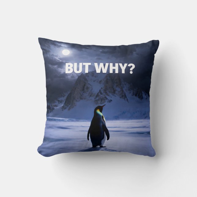 Funny BUT WHY Penguin Pillow (Front)