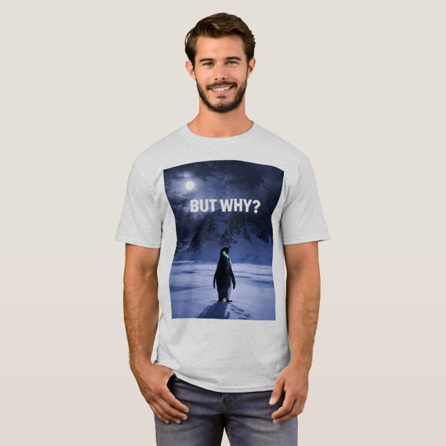 Funny BUT WHY Penguin T-Shirt (Front Full)