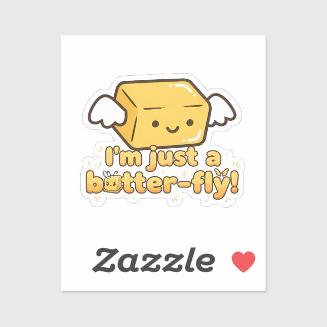Funny Butter Fly Pun Cute Food Humor Kawaii Sticker (Sheet)