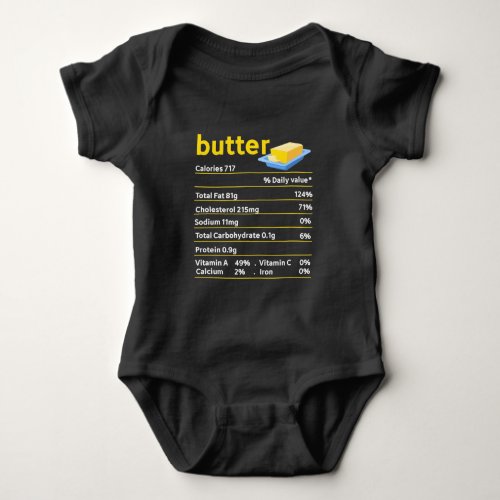 Funny Butter Nutrition Facts Food Fat Humor Baby Bodysuit