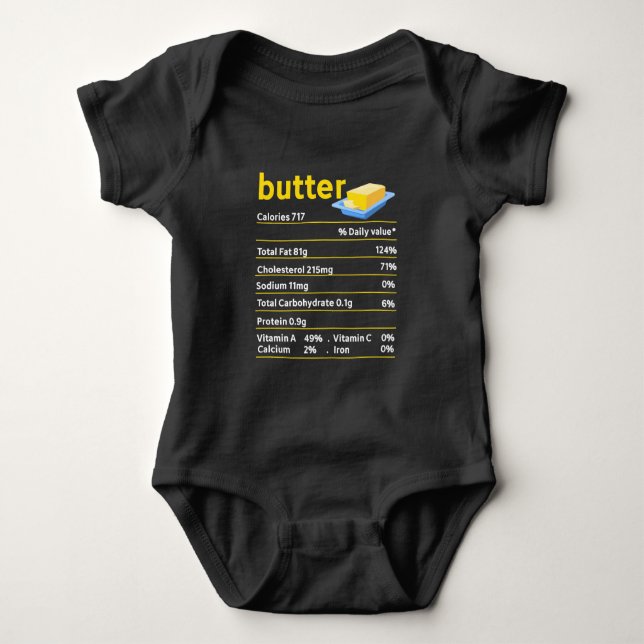 Funny Butter Nutrition Facts Food Fat Humor Baby Bodysuit (Front)