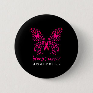 Funny Butterfly Breast Cancer Awareness Ribbon  Button