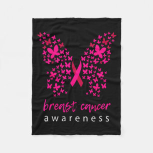 Funny Butterfly Breast Cancer Awareness Ribbon Fleece Blanket