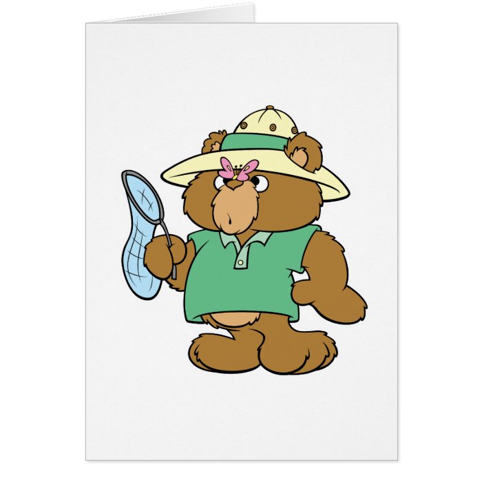 Funny Butterfly Catcher Bear Greeting Card