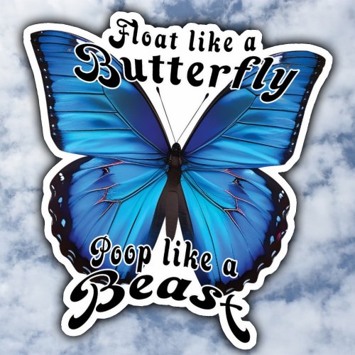 Funny Butterfly Poop Toilet Humor Blue Wings Retro Sticker