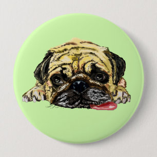 Funny Button with Pug Dog - Custom Colors - Text