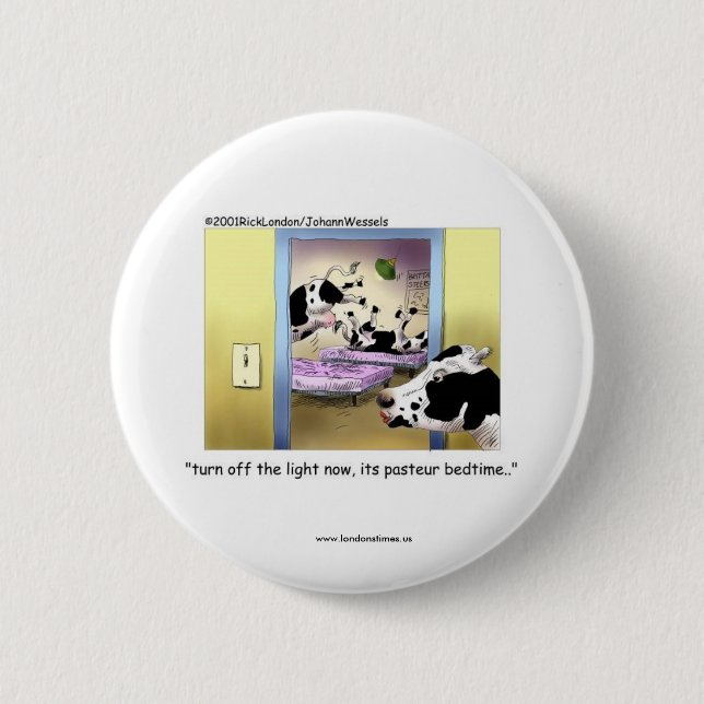Funny Buttons: Cows: Pasteur Bedtime Pinback Button (Front)