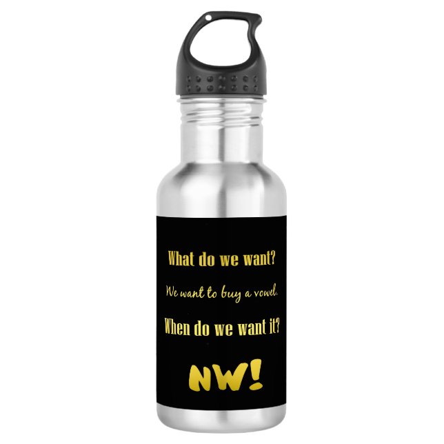 Funny Buy a Vowel — Now! Stainless Steel Water Bottle (Front)