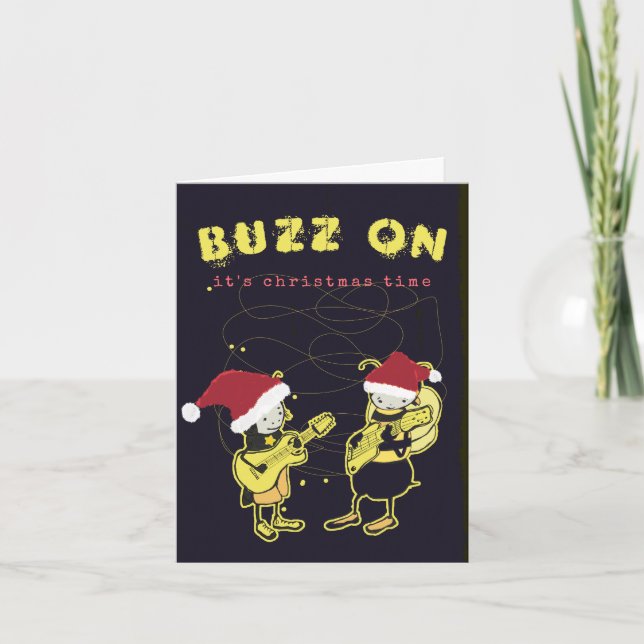 Funny Buzz On Rock Silly Christmas Humor Black  Holiday Card (Front)