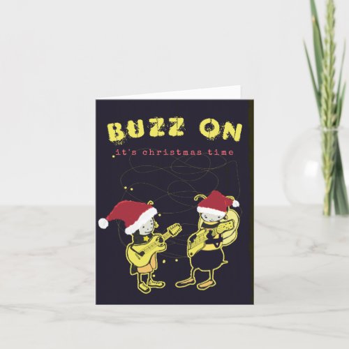 Funny Buzz On Rock Silly Christmas Humor Black  Holiday Card